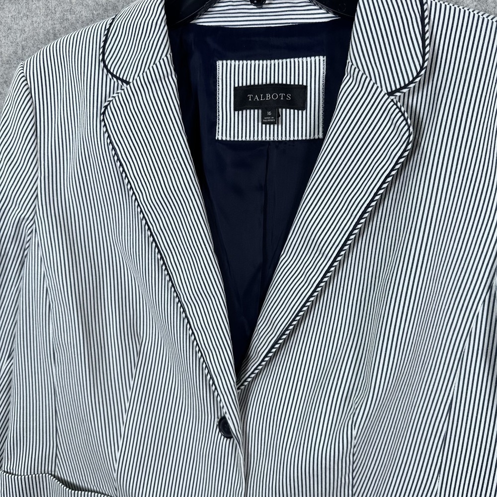 Talbots Size 16 Womens Blazer Pinstripe Blue Two Button Lined Work Long Sleeve - Picture 13 of 14